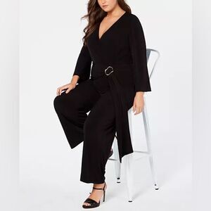 Calvin Klein Plus Size V-Neck Long Sleeve Jumpsuit | Tall Girl Friendly